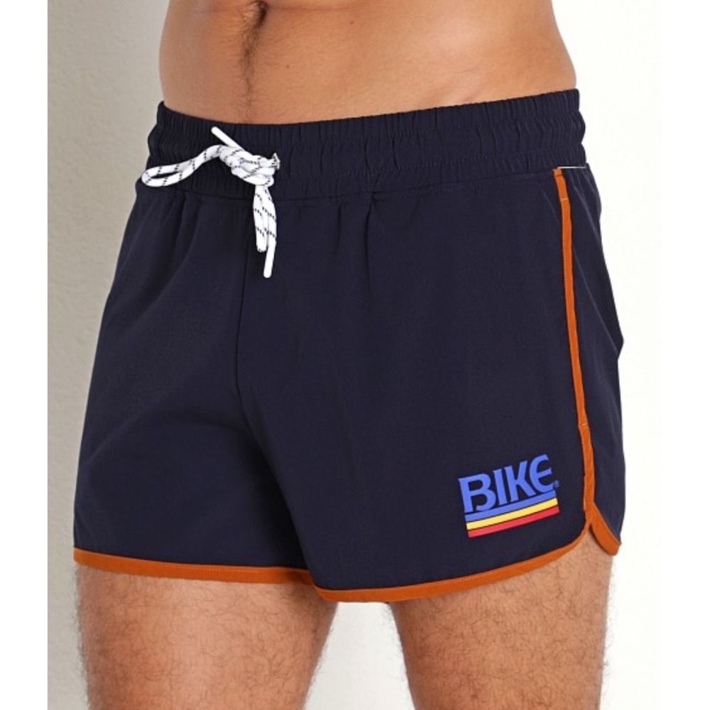 Bike Athletic Mens Navy Blue Retro Swim Trunks Red Piping Logo 2XL BAM200